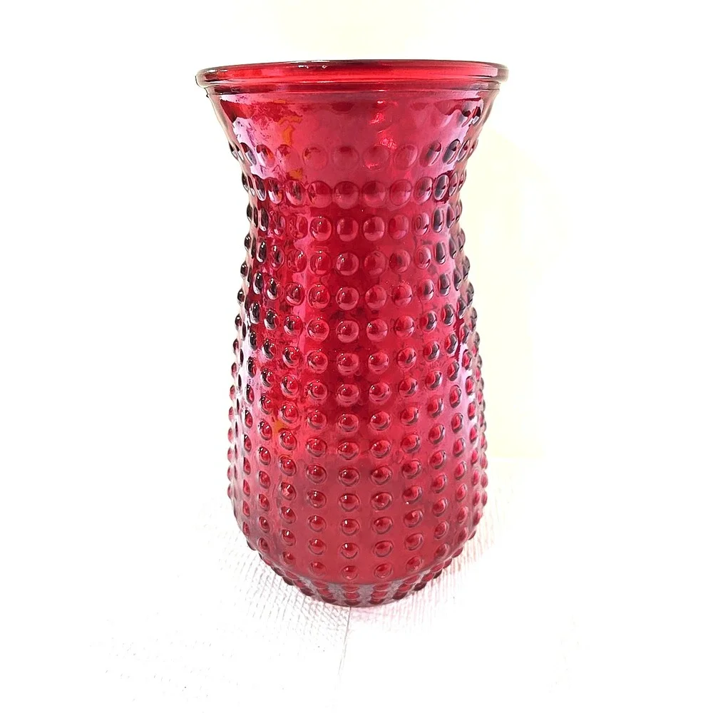 Vintage Red Hobnail Art Glass XL Dimpled Dot Pattern Mid-Century Decor